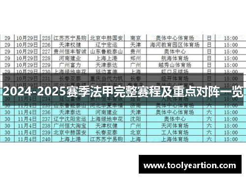 2024-2025赛季法甲完整赛程及重点对阵一览